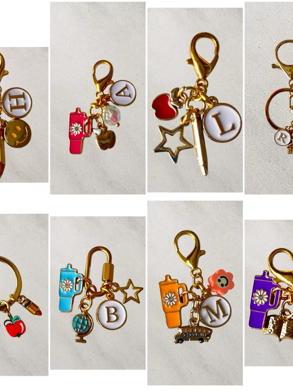 Monogram Mug Charm Keychain - Personalized Initial Letter in Gold & White
